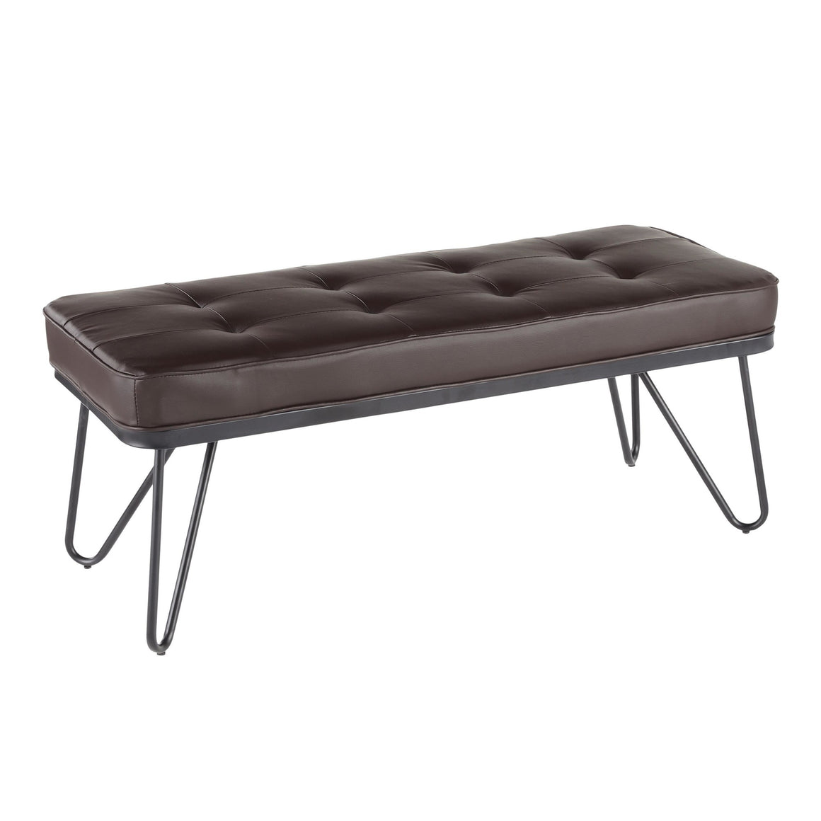 West Contemporary Bench in Black Metal and Brown Saddle Faux Leather by LumiSource