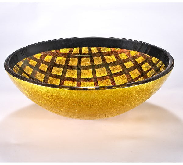 InFurniture ZA-1283 Glass Sink Bowl in Yellow/Copper Grid