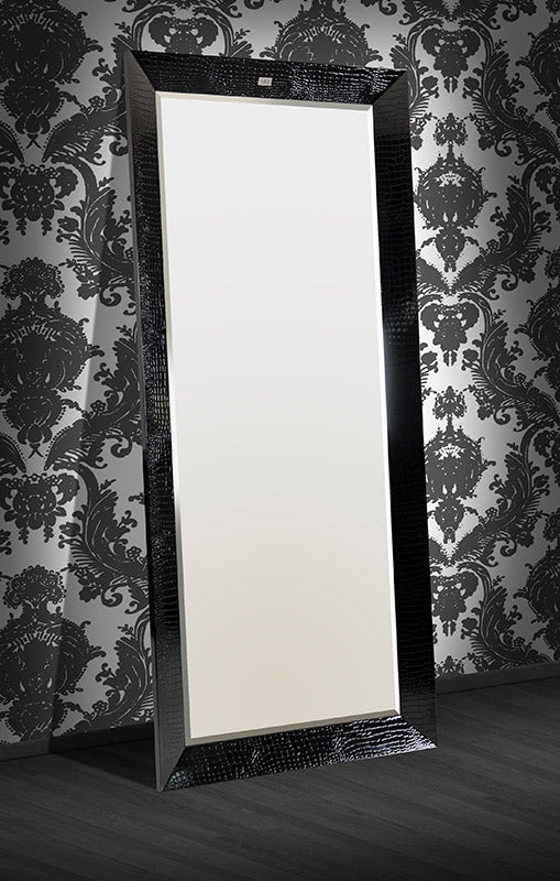 A&X Regal - Modern Black Crocodile Lacquer Mirror