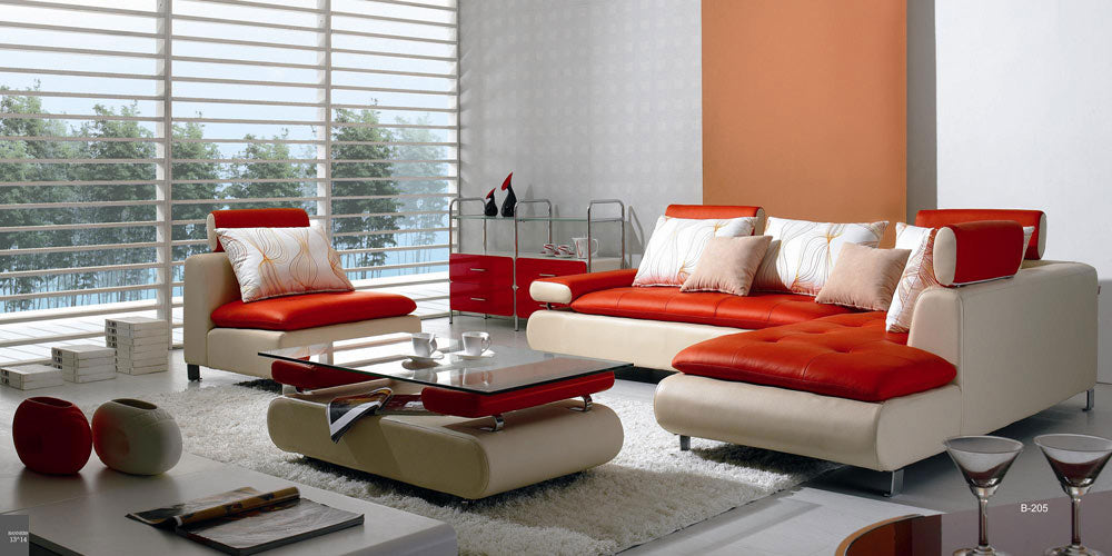 Divani Casa B205 - Modern White & Red Leather Sectional Sofa Set