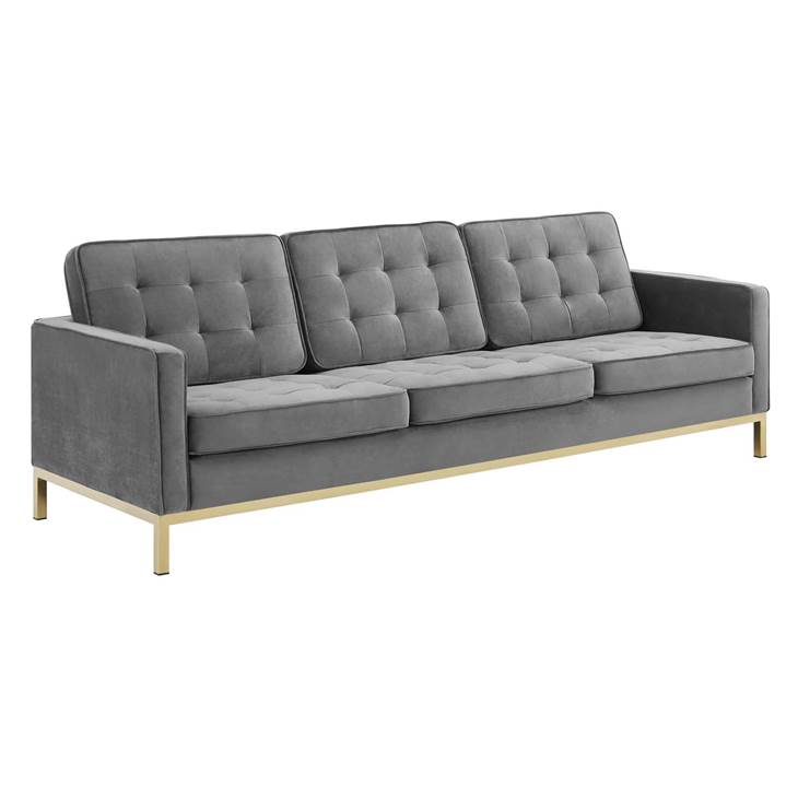 Loft Gold Stainless Steel Leg Performance Velvet Sofa