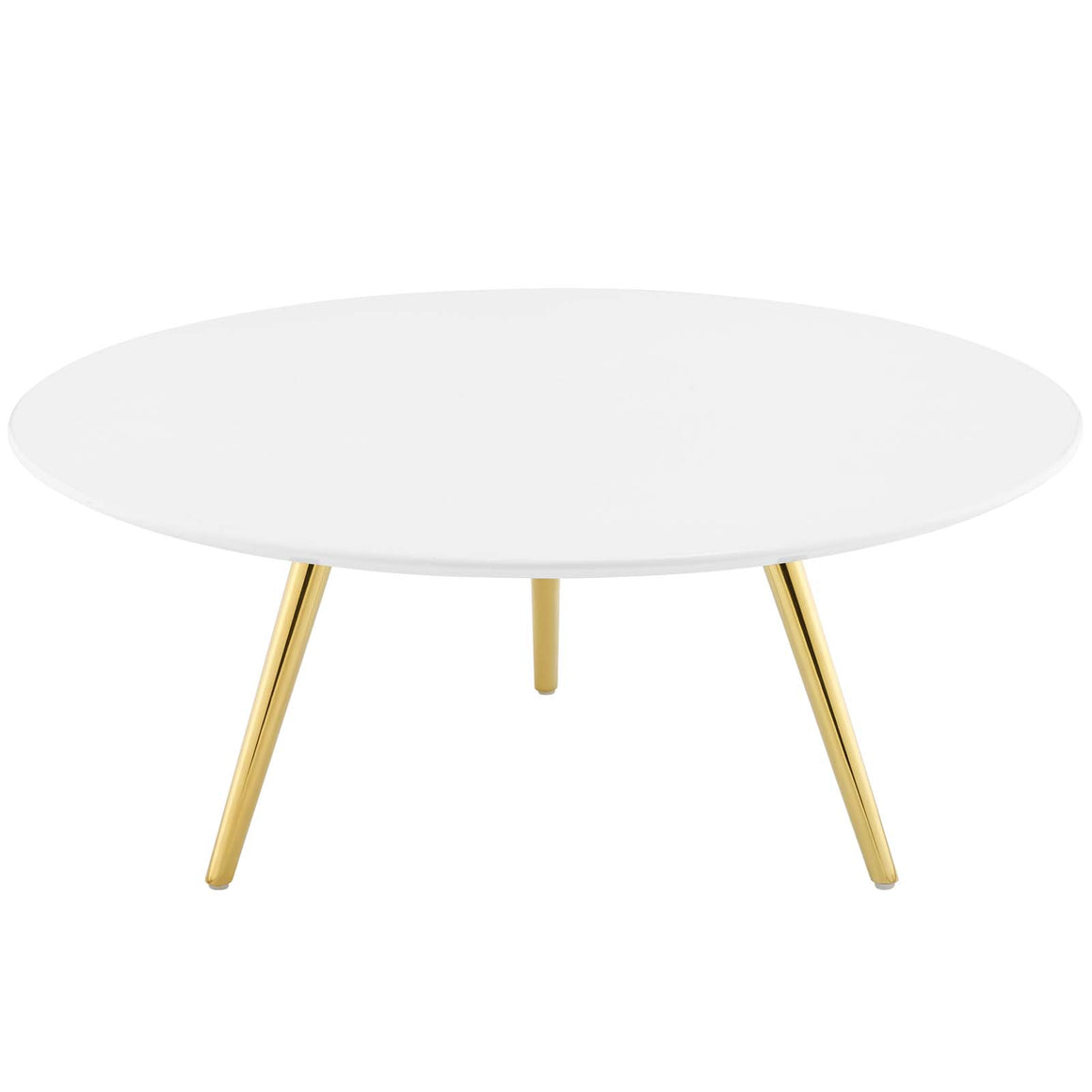 Lippa 36" Round Wood Top Coffee Table with Tripod Base in Gold White