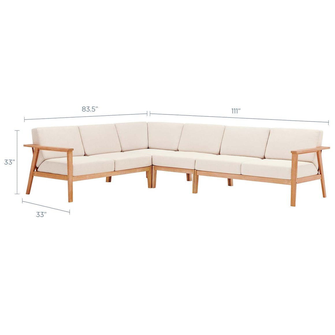 Sedona  4 Piece Outdoor Patio Eucalyptus Wood Sectional