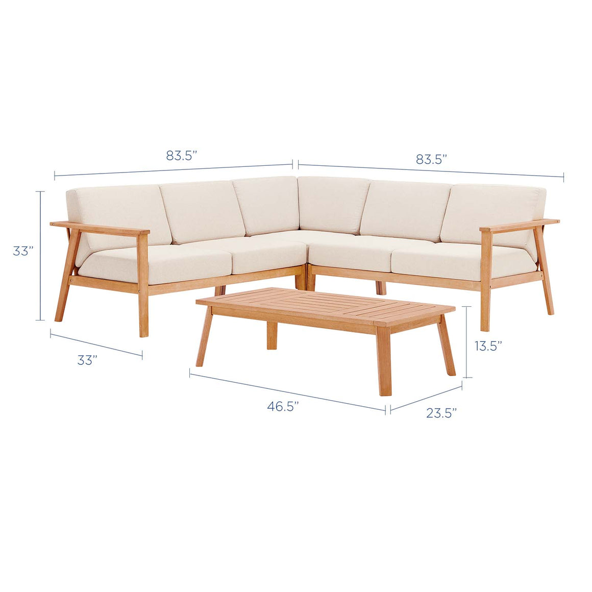 Sedona 4 Piece Outdoor Patio Eucalyptus Wood Sectional