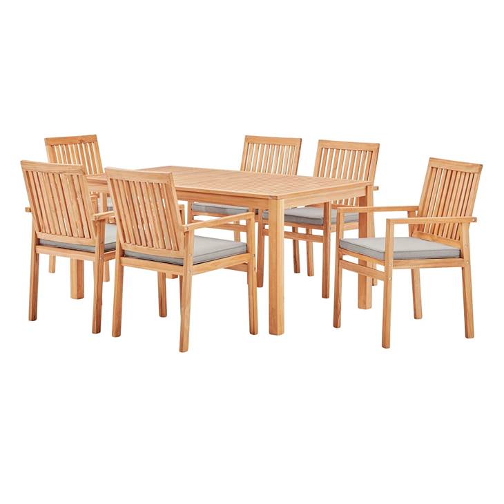 Farmstay 7 Piece Outdoor Patio Teak Wood Dining Set in Natural Taupe