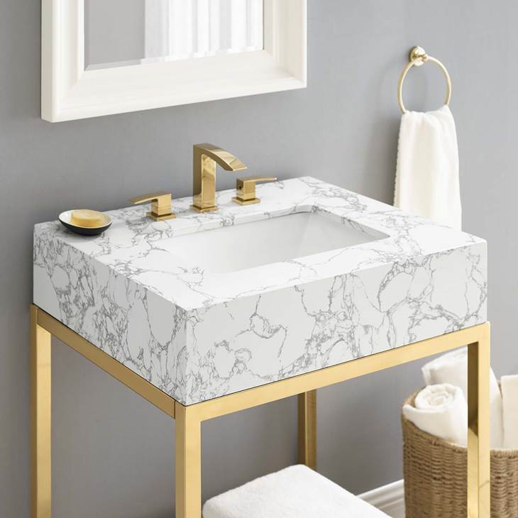 Kingsley 26" Gold Stainless Steel Bathroom Vanity Gold White