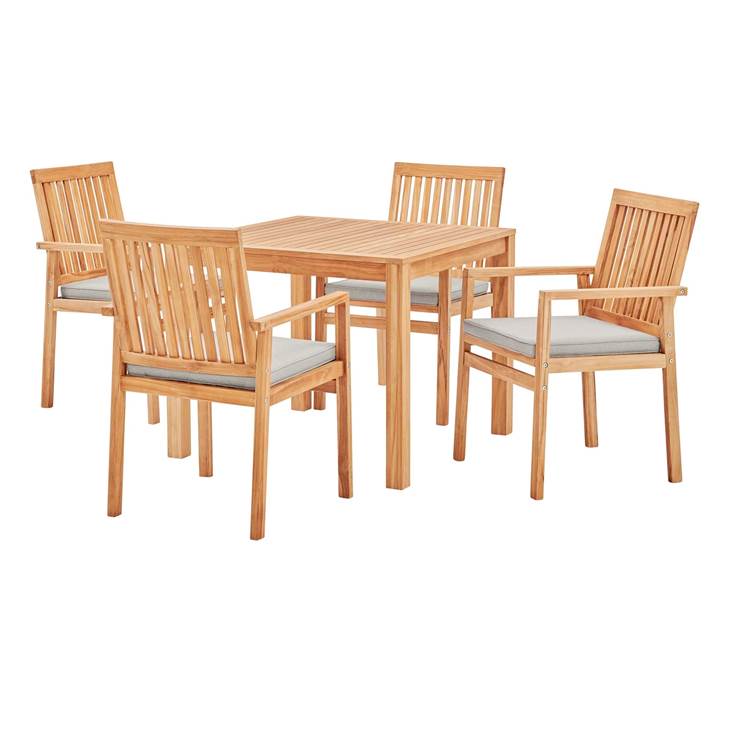 Farmstay 5 Piece Outdoor Patio Teak Wood Dining Set in Natural Taupe