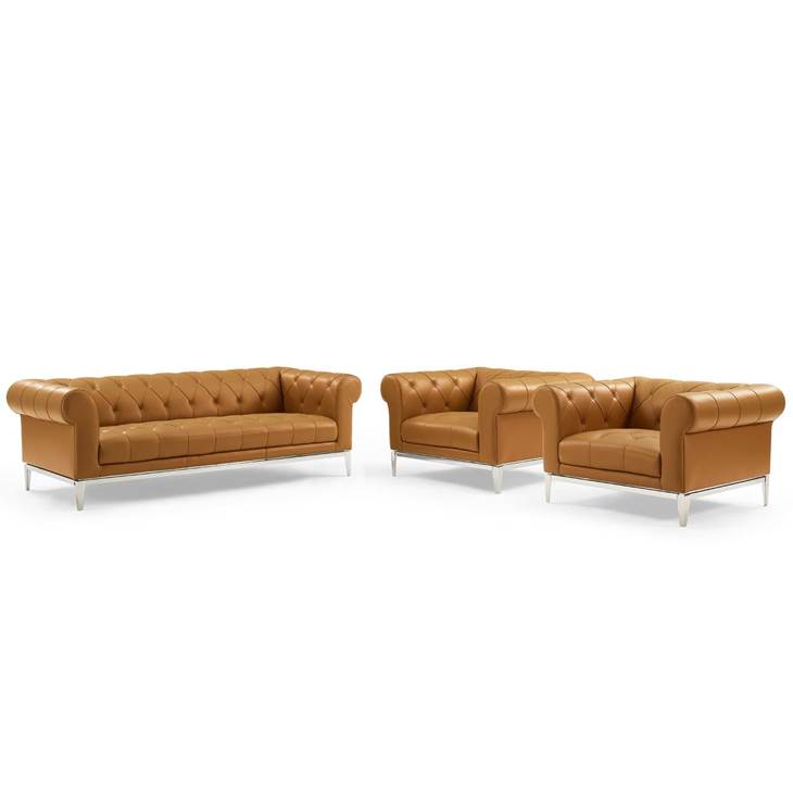 Idyll Tufted Upholstered Leather  3 Piece Set