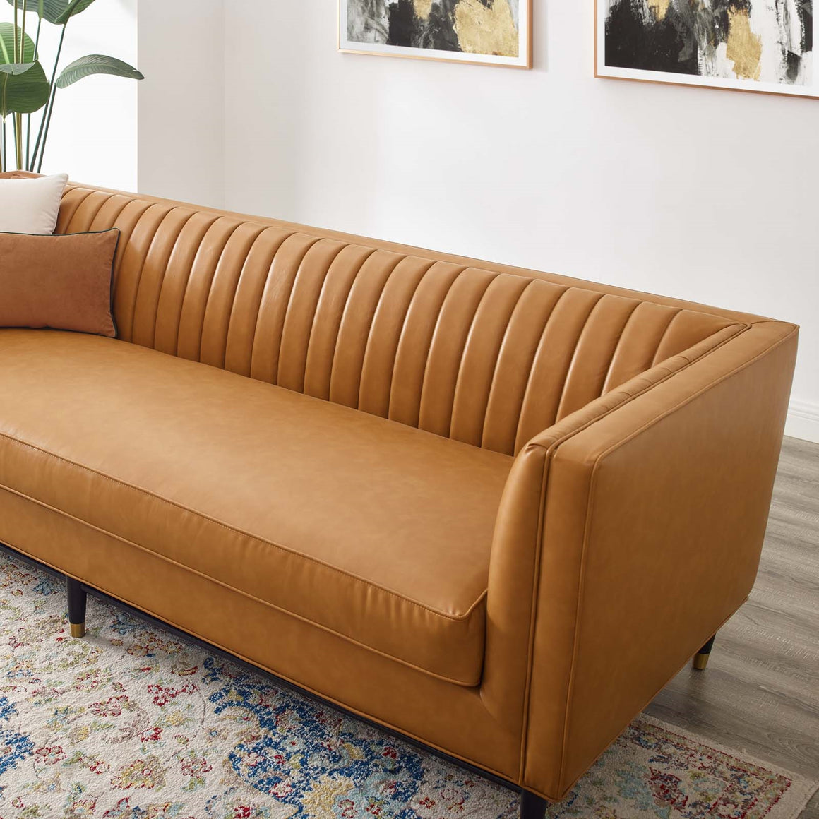 Devote Channel Tufted Vegan Leather Sofa Tan