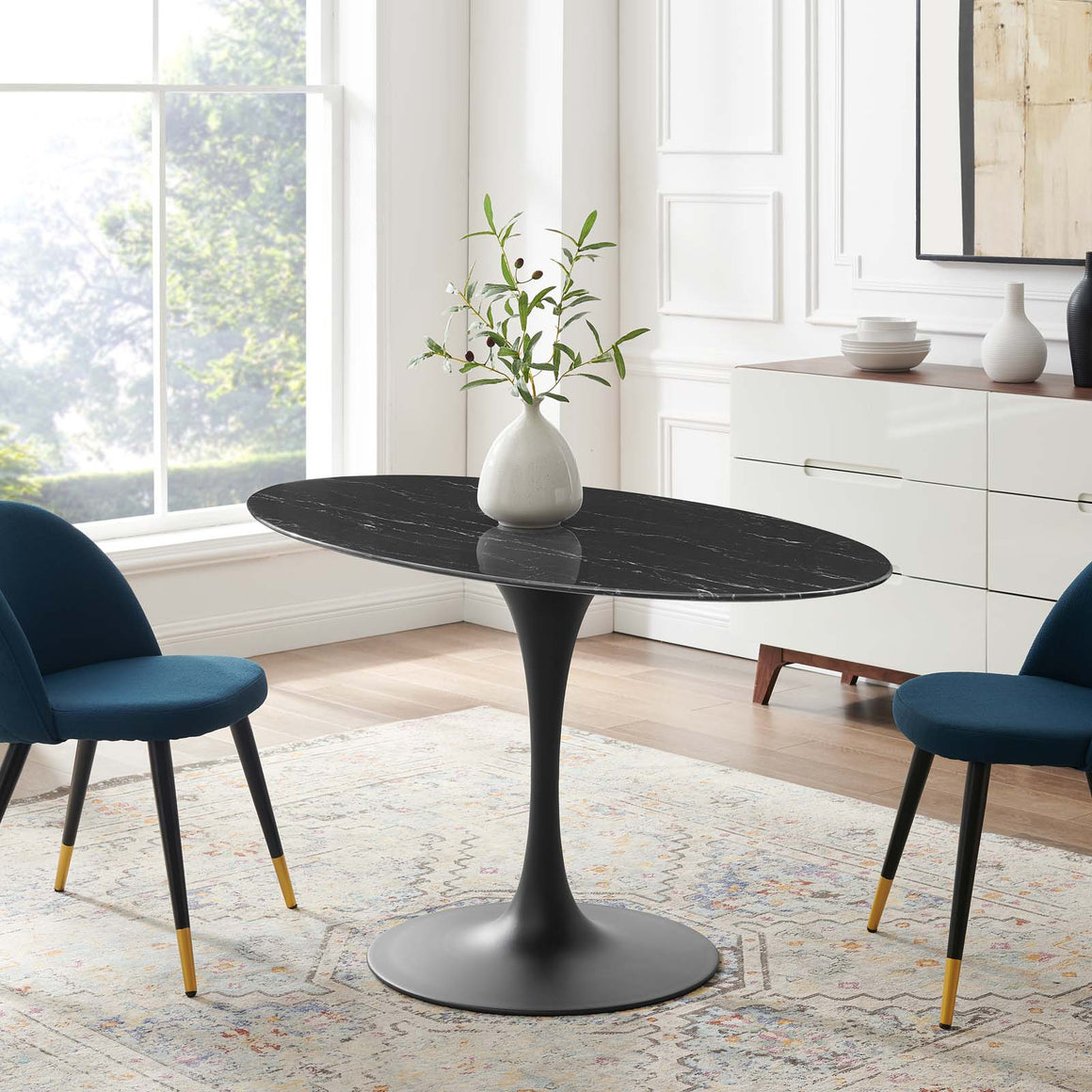 Lippa Oval Artificial Marble Dining Table