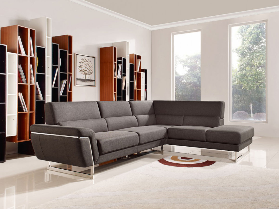Divani Casa Navarro Modern Brown Fabric Sectional Sofa w/ Right Facing Chaise