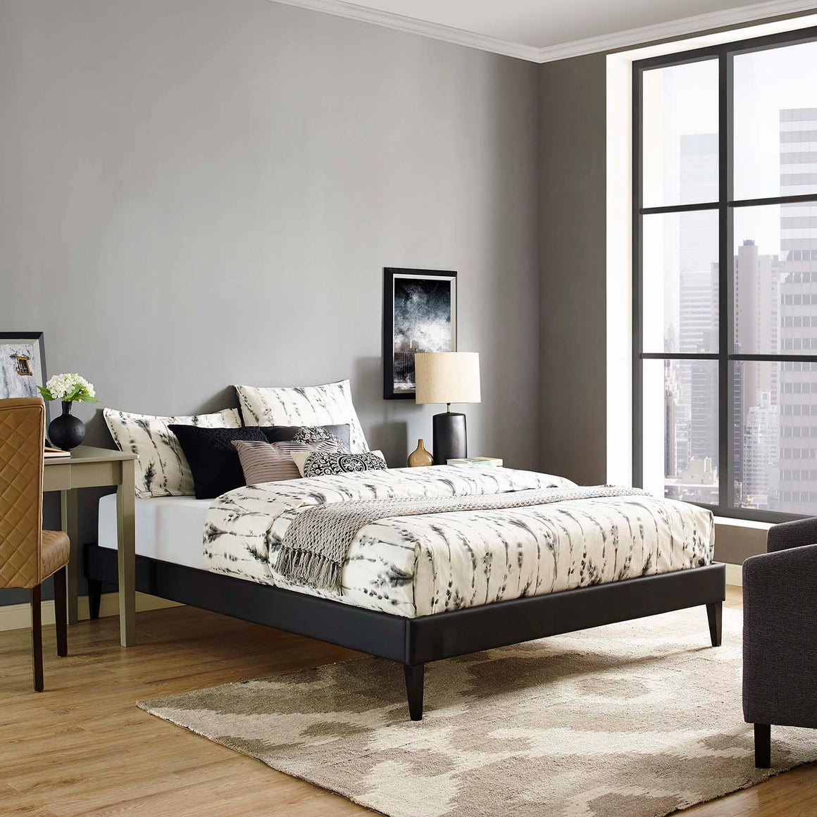 Tessie Vinyl Bed Frame with Squared Tapered Legs