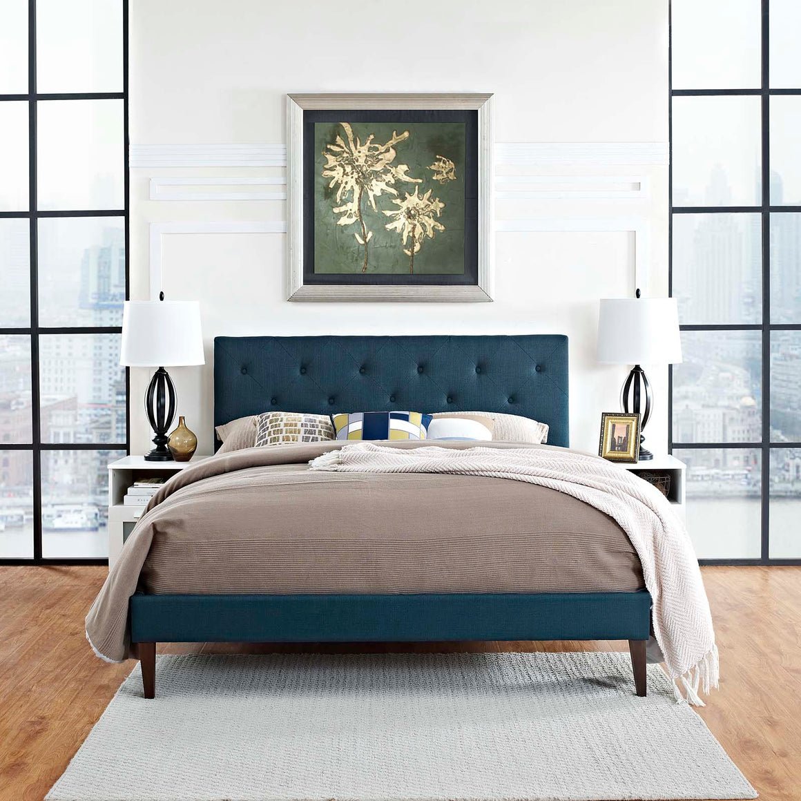 Tarah Fabric Platform Bed with Squared Tapered Legs