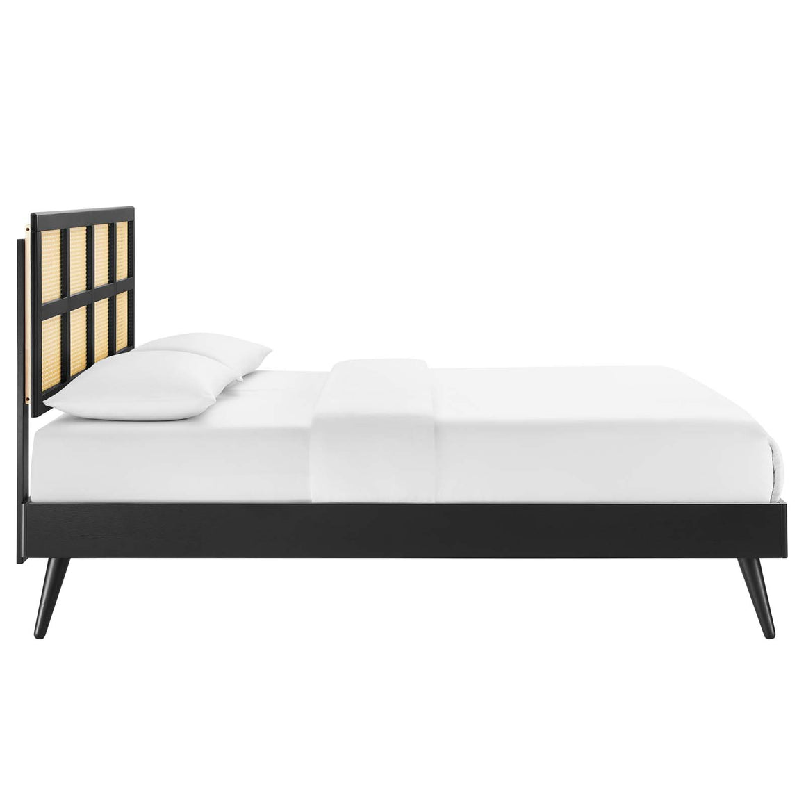 Sidney Cane and Wood  Platform Bed With Splayed Legs