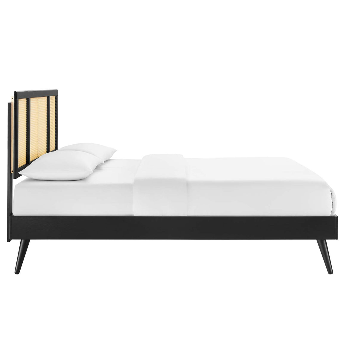 Kelsea Cane and Wood  Platform Bed With Splayed Legs