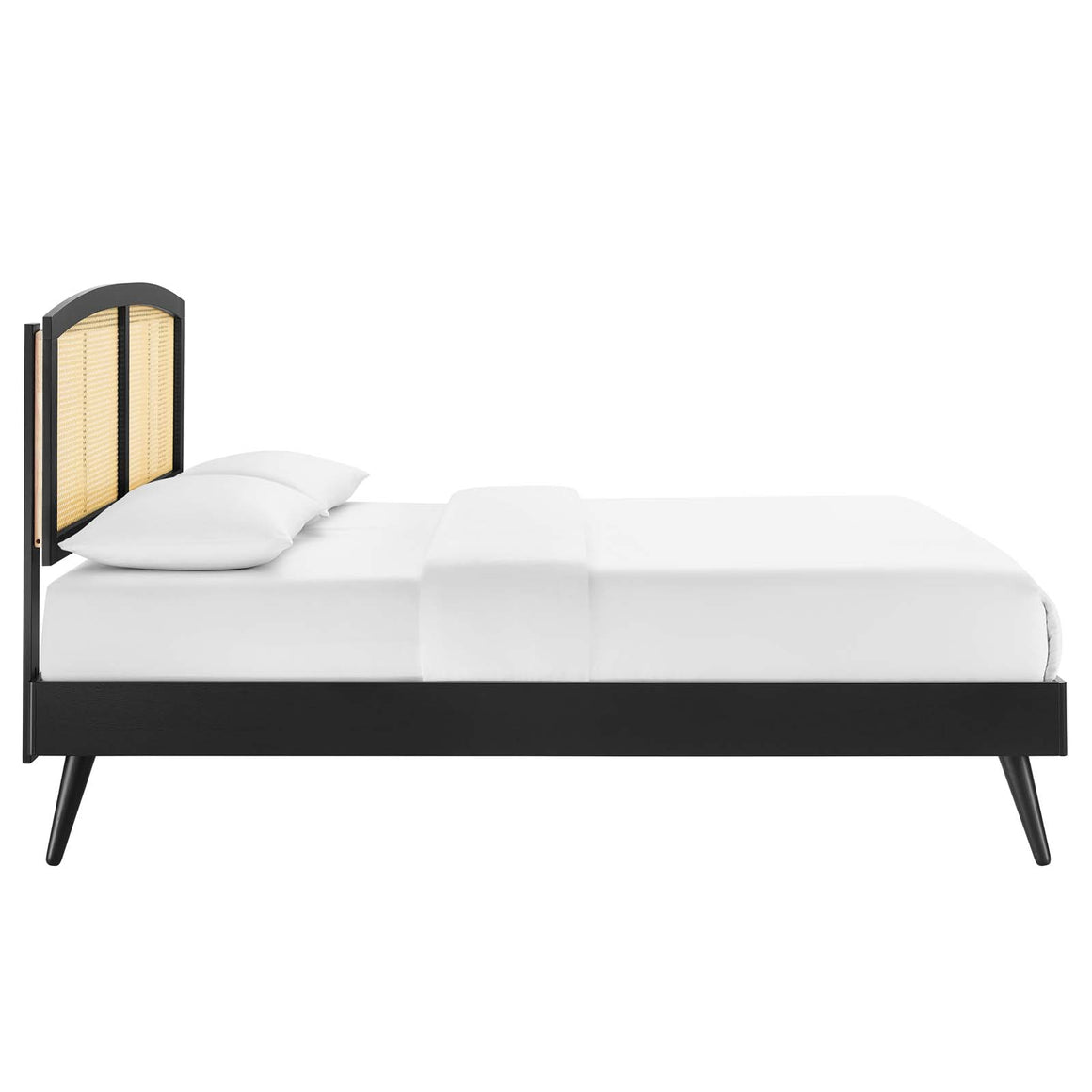 Sierra Cane and Wood Platform Bed With Splayed Legs