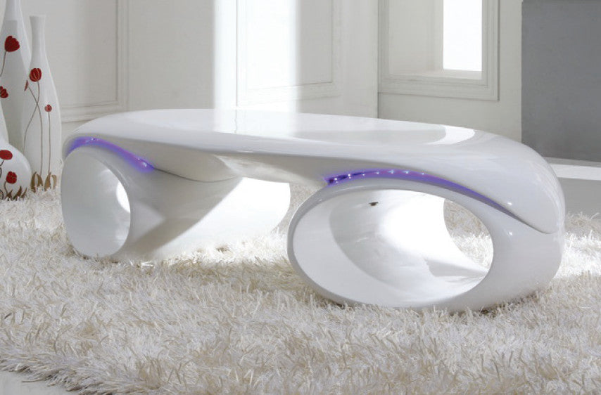 Modrest Tron - Contemporary Glossy White Coffee Table with LED Lights