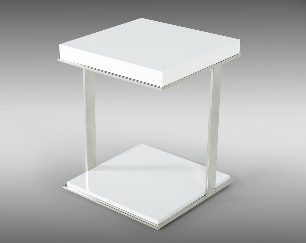 Modrest Optimus Modern White & Stainless Steel End Table