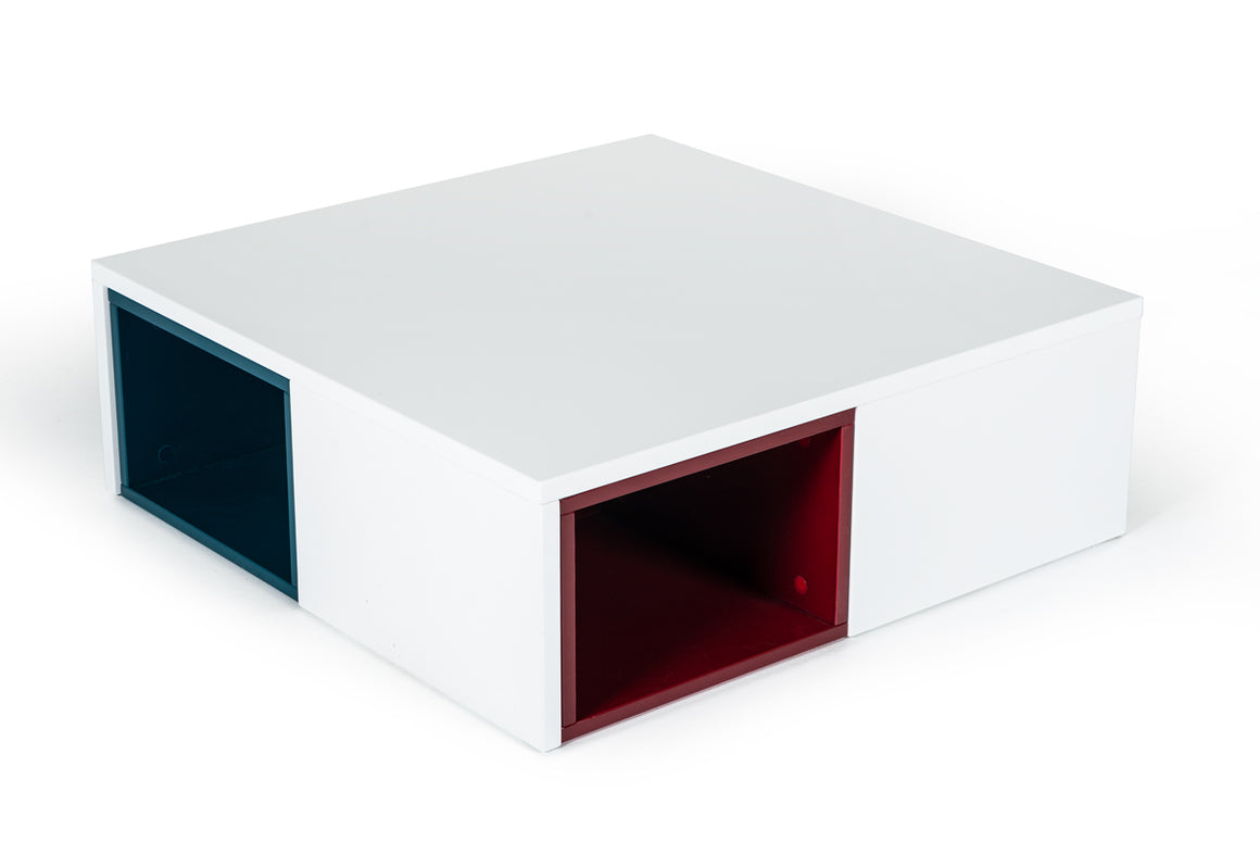 Modrest Ore Modern White Coffee Table With Colored Stools