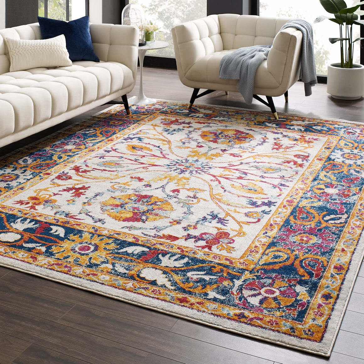 Entourage Samira Distressed Vintage Floral Persian MedallionArea Rug