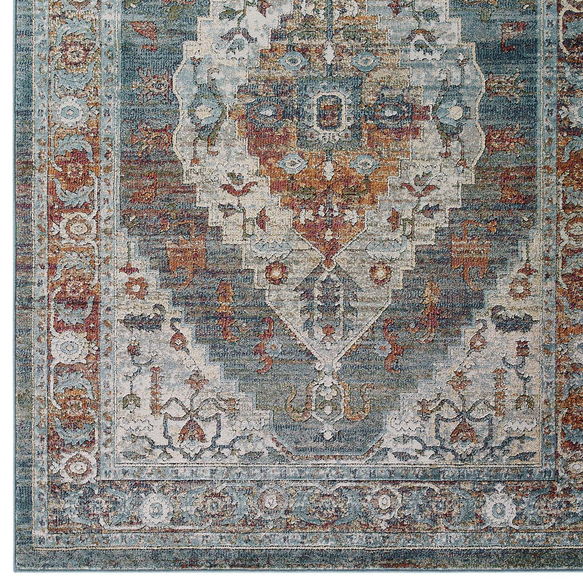 Tribute Camellia Distressed Vintage Floral Persian MedallionArea Rug