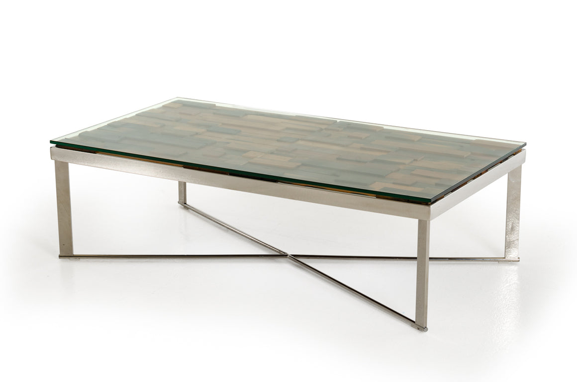 Modrest Santiago Modern Rectangular Wood Mosaic Coffee Table