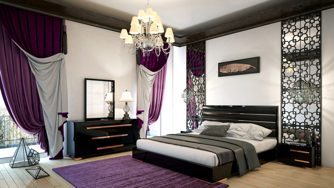 Nova Domus Romeo Italian Modern Black & Rosegold Bedroom Set