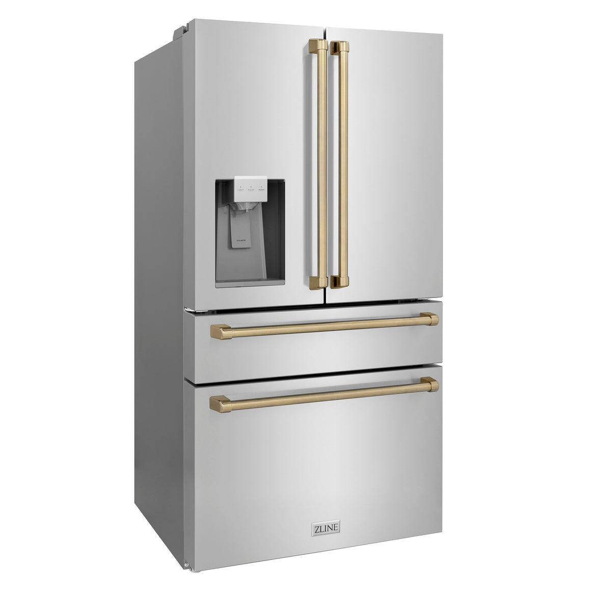 ZLINE 36" Autograph Edition 21.6 cu. ft French Door Refrigerator with Water and Ice Dispenser in Stainless Steel with Champagne Bronze Accents